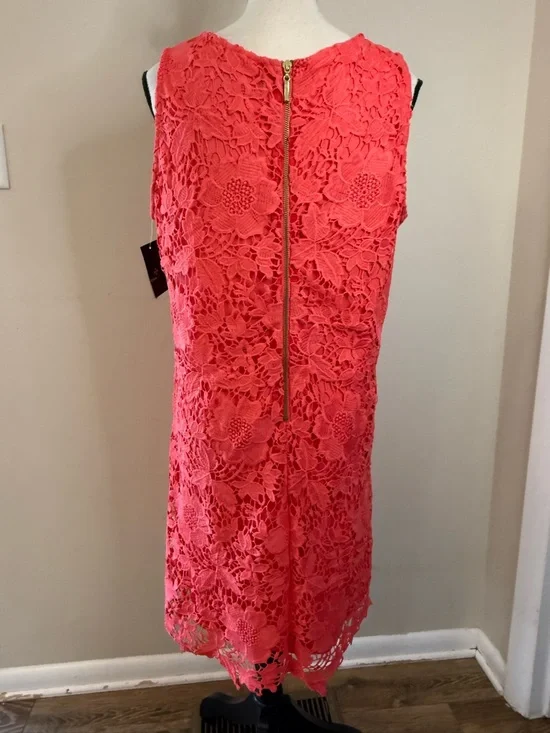 Ronnie Nicole coral pink lace sleeveless midi dress SZ 16 - Picture 4 of 14